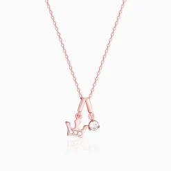 Rose Gold Crown Princess Pendant With Link Chain