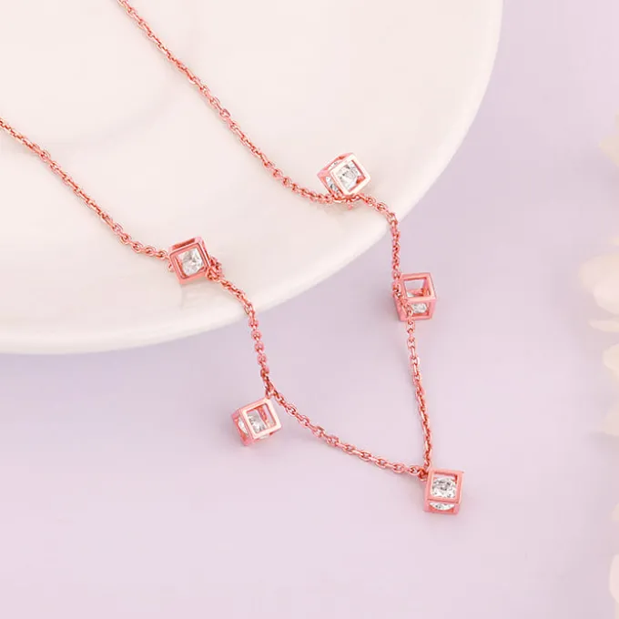 Rose Gold Cubic Crystal Necklace