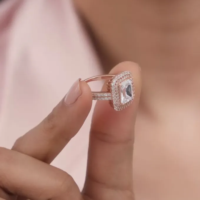 Rose Gold Cubic Solitaire Statement Ring