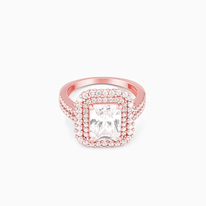 Rose Gold Cubic Solitaire Statement Ring
