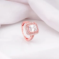Rose Gold Cubic Solitaire Statement Ring