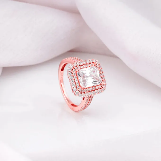 Rose Gold Cubic Solitaire Statement Ring