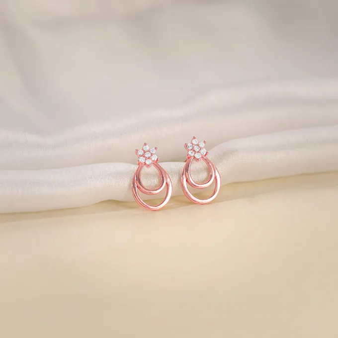 Rose Gold Cuphea Floral Earrings