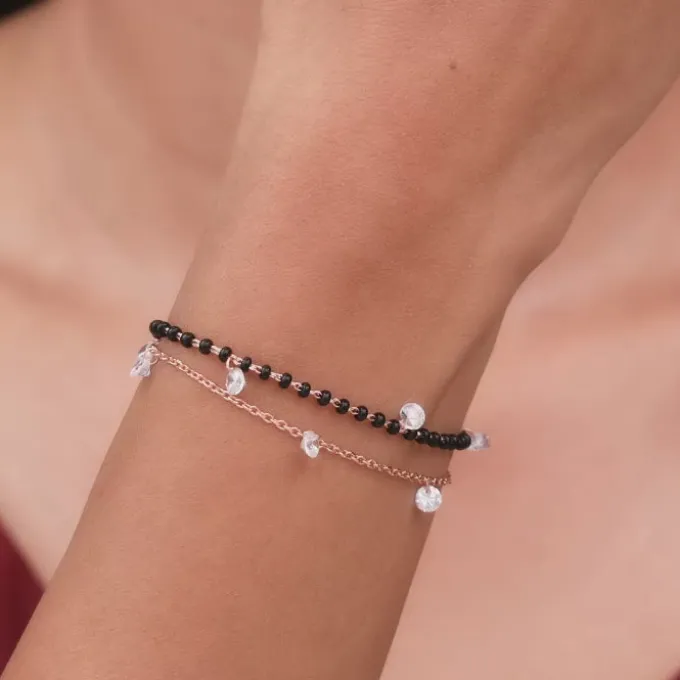 Rose Gold Dazzling Zircons Layered Mangalsutra Bracelet