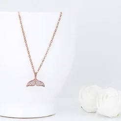 Rose Gold Dolphin Tail Necklace with Link Chain