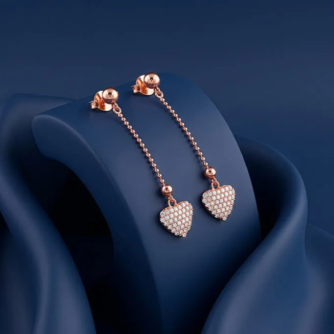 Rose Gold Dotted Heart Danglers