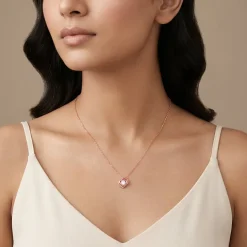 Rose Gold Double Heart Solitaire Pendant with Link Chain