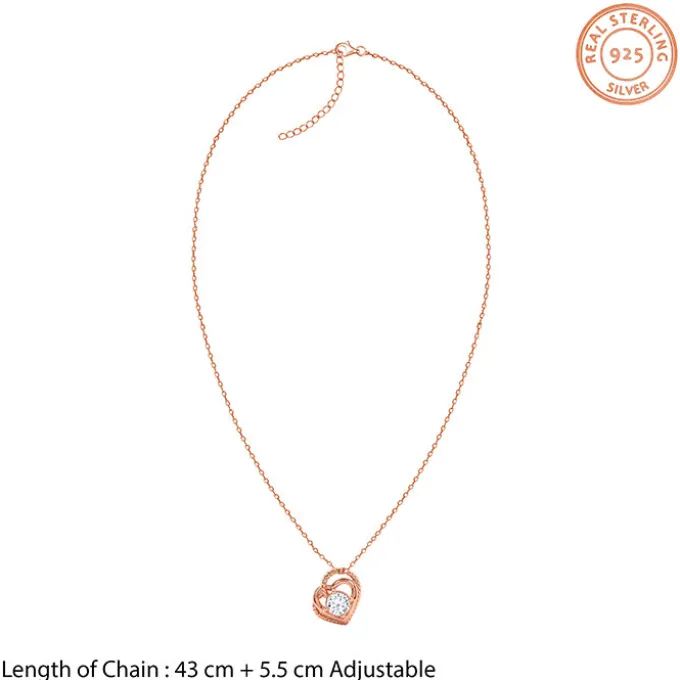 Rose Gold Double Heart Solitaire Pendant with Link Chain