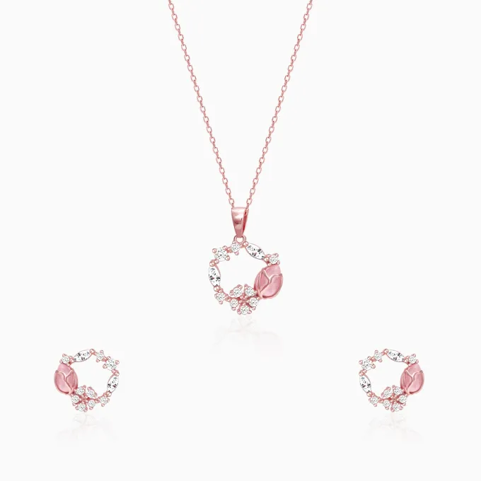 Rose Gold Drop Wreath Pendant Set