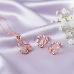 Rose Gold Drop Wreath Pendant Set