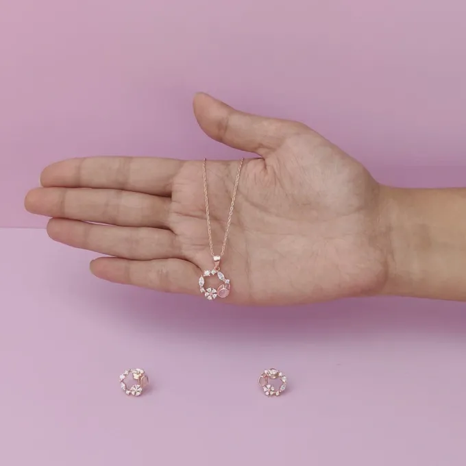 Rose Gold Drop Wreath Pendant Set