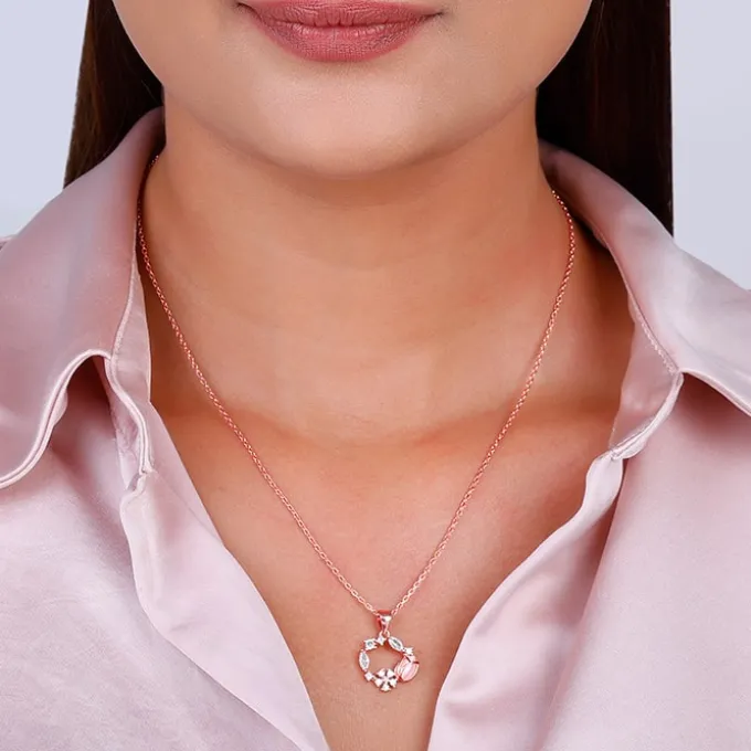 Rose Gold Drop Wreath Pendant With Link Chain