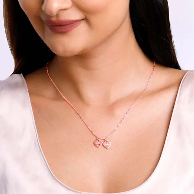 Rose Gold Dual Heart Name Personalised Necklace
