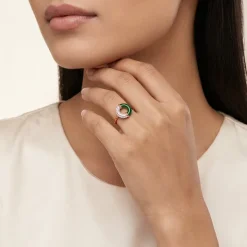 Rose Gold Eclipse Green Enamel Ring (Size 12)