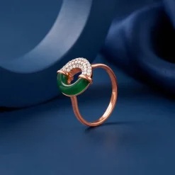 Rose Gold Eclipse Green Enamel Ring (Size 12)