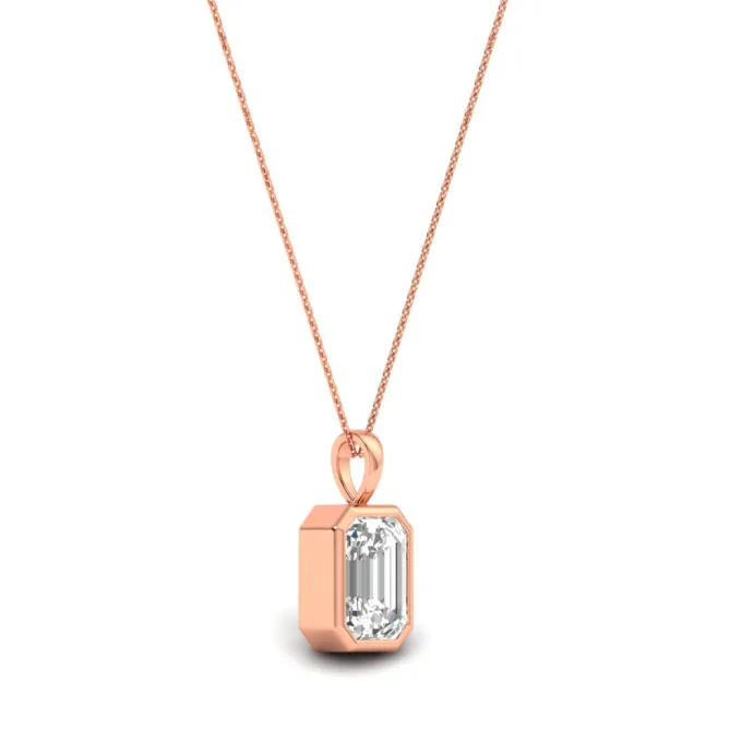 Rose Gold Emerald-Cut Solitaire Diamond Pendant
