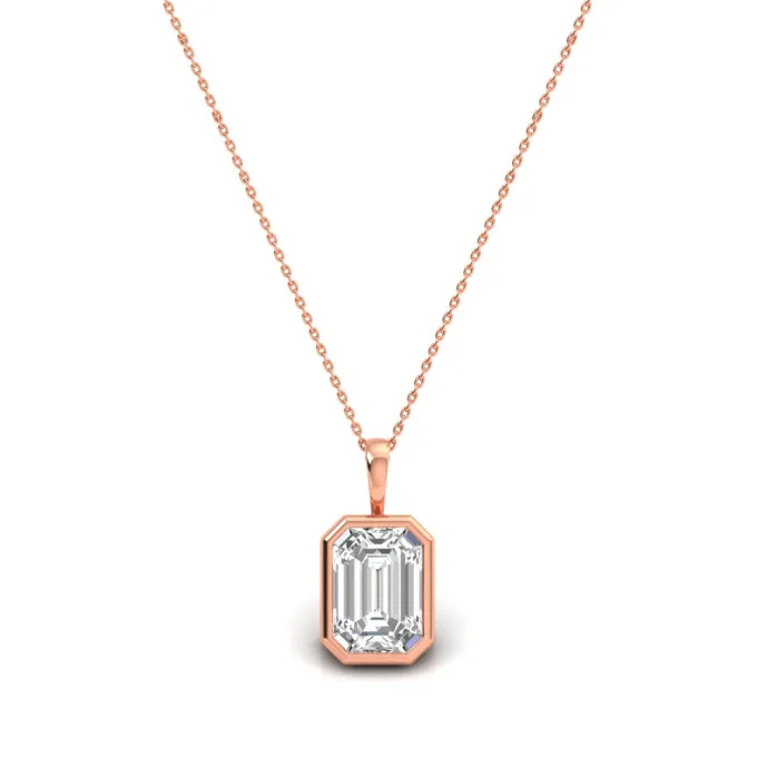 Rose Gold Emerald-Cut Solitaire Diamond Pendant
