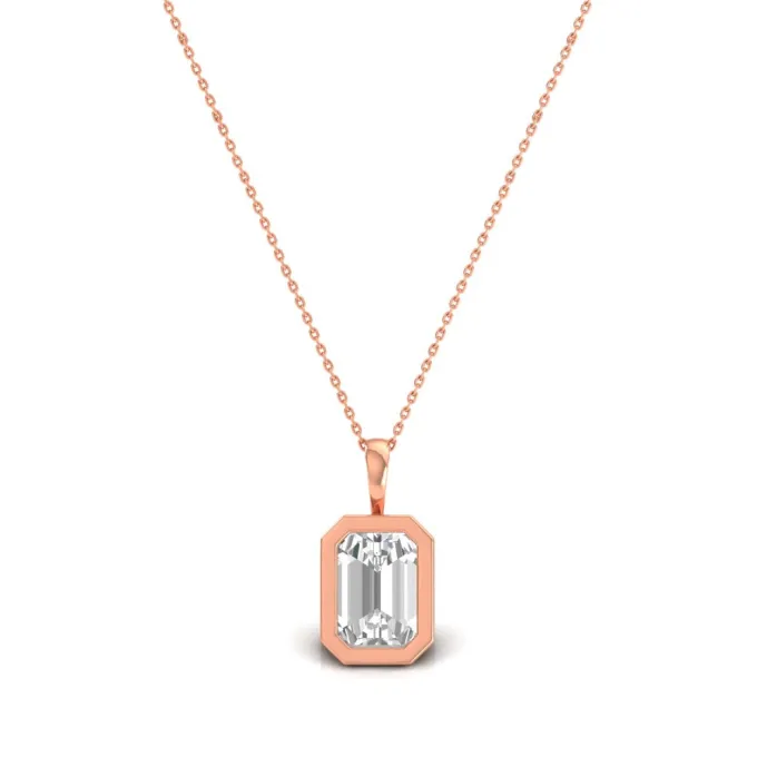 Rose Gold Emerald-Cut Solitaire Diamond Pendant