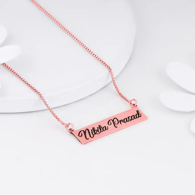 Rose Gold Engraved Pendant with Box Chain