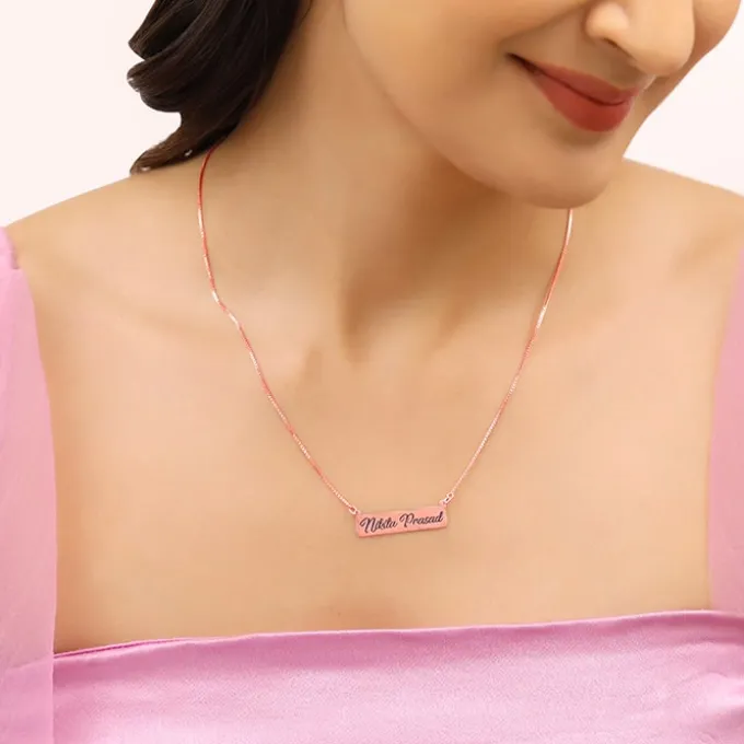 Rose Gold Engraved Pendant with Box Chain