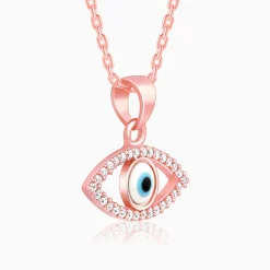 Rose Gold Evil Eye Pendant wiith Link Chain
