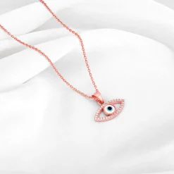 Rose Gold Evil Eye Pendant wiith Link Chain