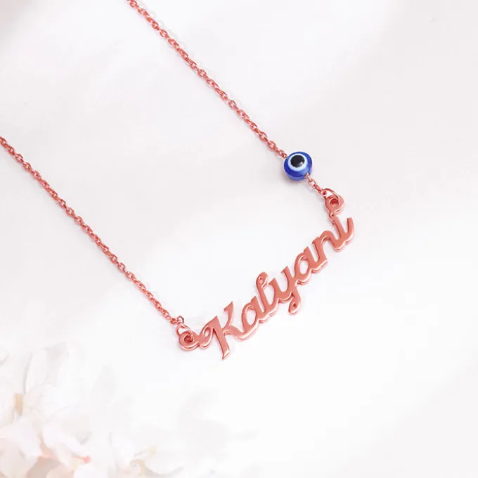Rose Gold Evil Eye Personalised Name Necklace