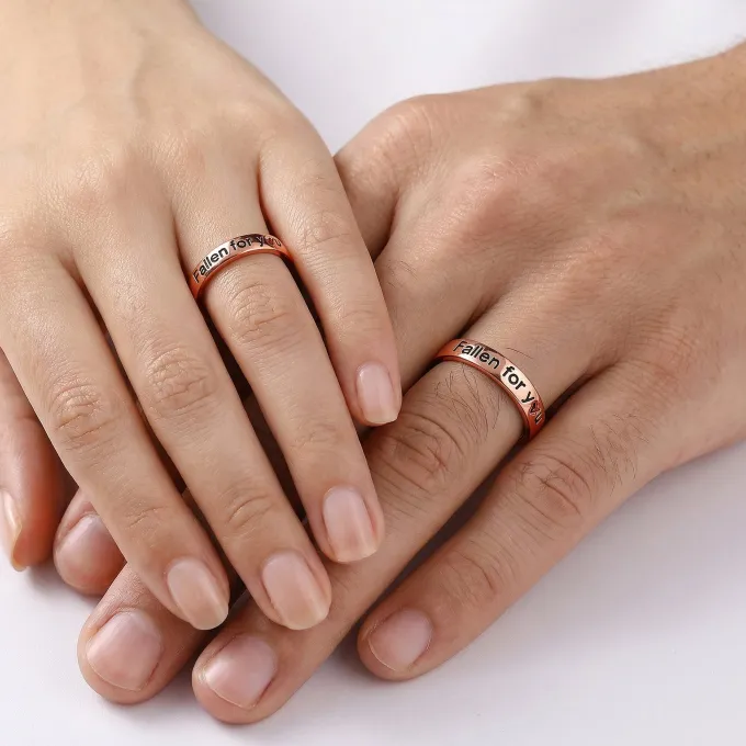 Rose Gold Fallen For You Couple Rings