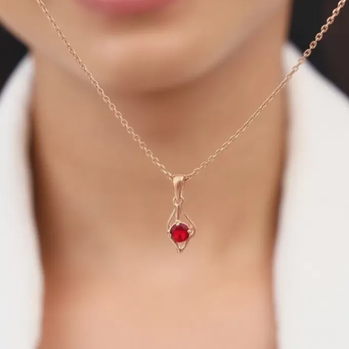 Rose Gold Falling Dew in Red Pendant With Link Chain