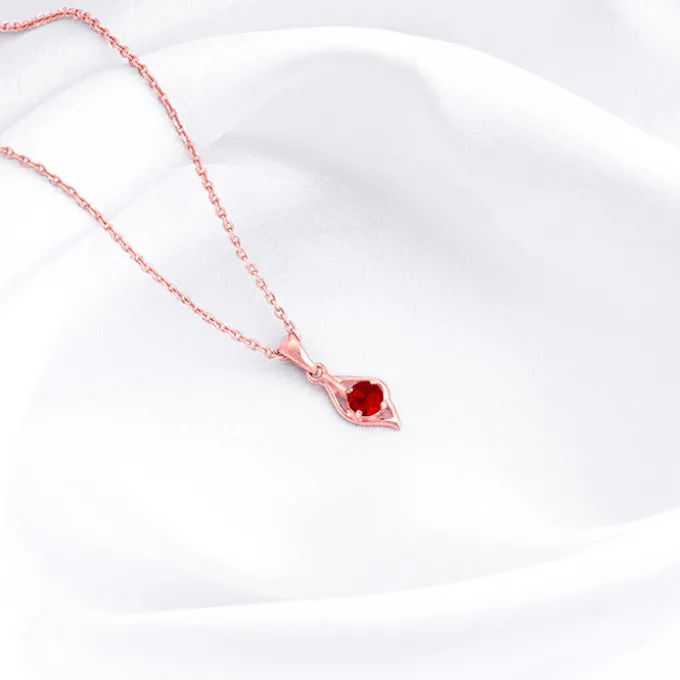Rose Gold Falling Dew in Red Pendant With Link Chain