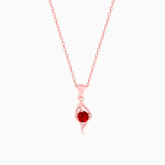 Rose Gold Falling Dew in Red Pendant With Link Chain