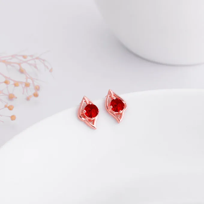 Rose Gold Falling Dew in Red Earrings