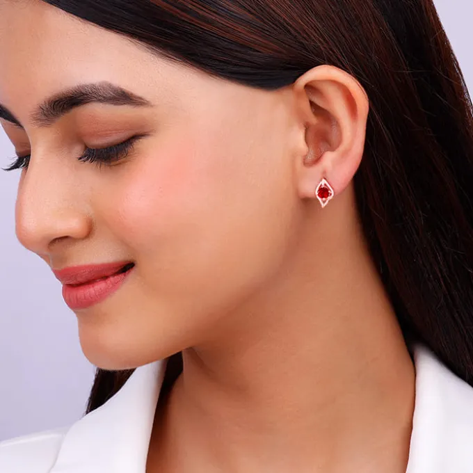 Rose Gold Falling Dew in Red Earrings