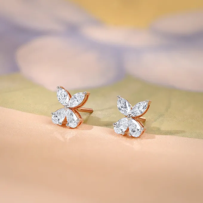 Rose Gold Filigree Butterfly Lab Grown Diamond Earrings