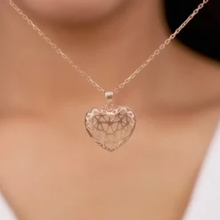 Rose Gold Filigree Heart Pendant with Link Chain