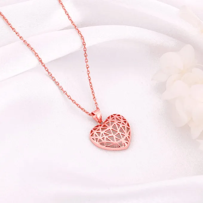 Rose Gold Filigree Heart Pendant with Link Chain