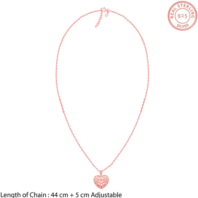 Rose Gold Filigree Heart Pendant with Link Chain