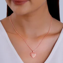 Rose Gold Filigree Heart Pendant with Link Chain