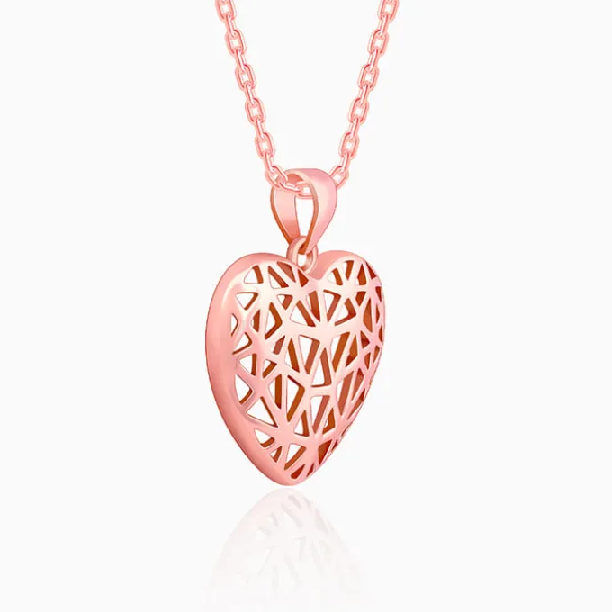 Rose Gold Filigree Heart Pendant with Link Chain