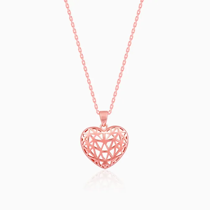 Rose Gold Filigree Heart Pendant with Link Chain