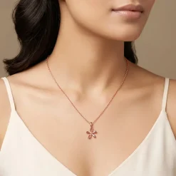 Rose Gold Fleur Bloom Pendant With Link Chain