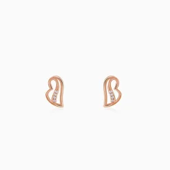Rose Gold Floating Heart Stud Earrings