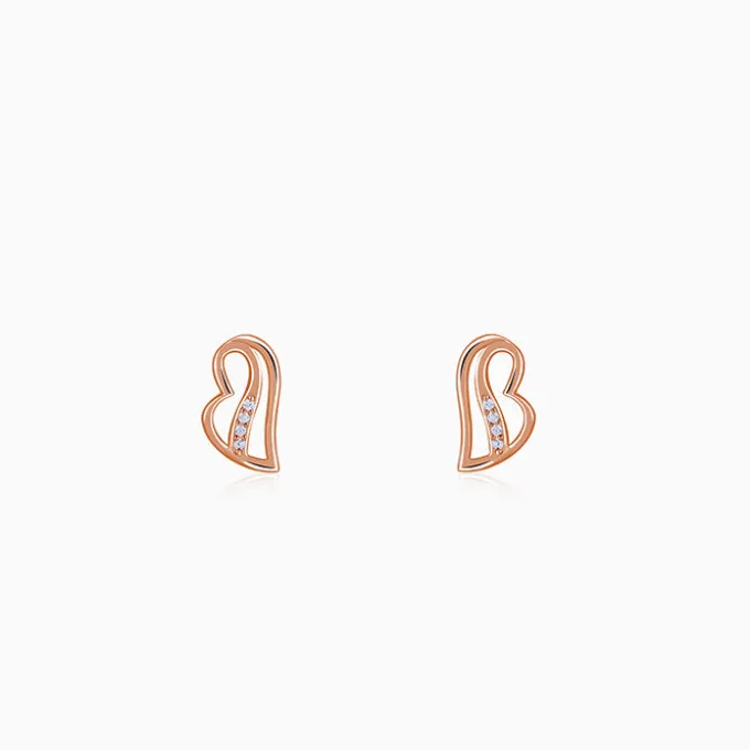 Rose Gold Floating Heart Stud Earrings
