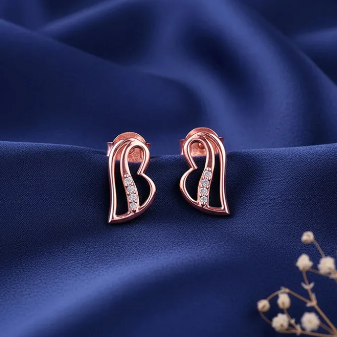 Rose Gold Floating Heart Stud Earrings