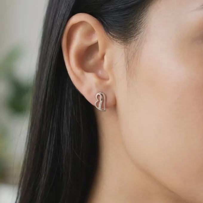 Rose Gold Floating Heart Stud Earrings