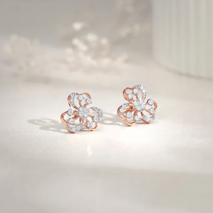 Rose Gold Floral Bae Lab Grown Diamond Earrings
