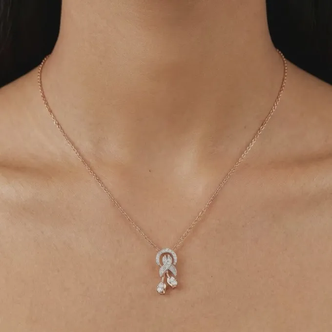 Rose Gold Floral Bond Lab Grown Diamond Pendant