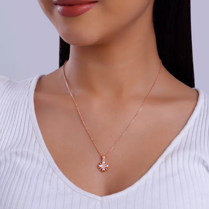 Rose Gold Floral Dreams Pendant With Link Chain