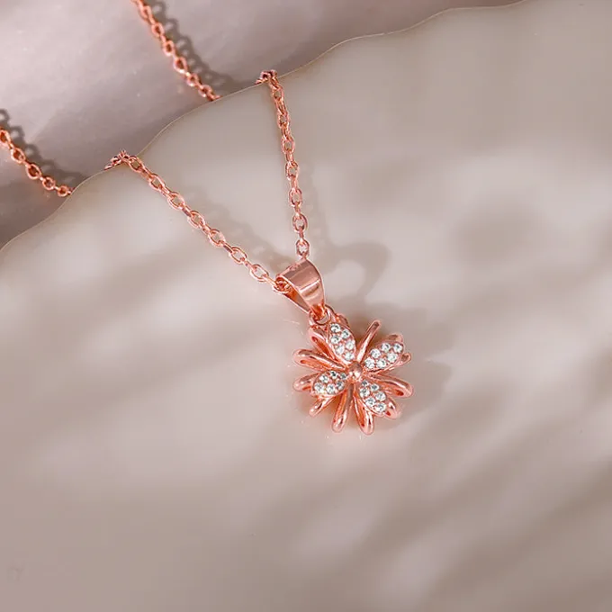 Rose Gold Floral Dreams Pendant With Link Chain