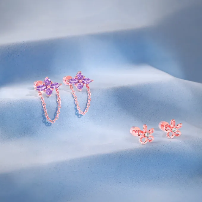 Rose Gold Floral Ear Piercings Set